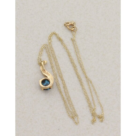 14k Yellow Gold Natural Turquoise Necklace 18 1/2" Chain Dainty Delicate - Picture 7 of 7